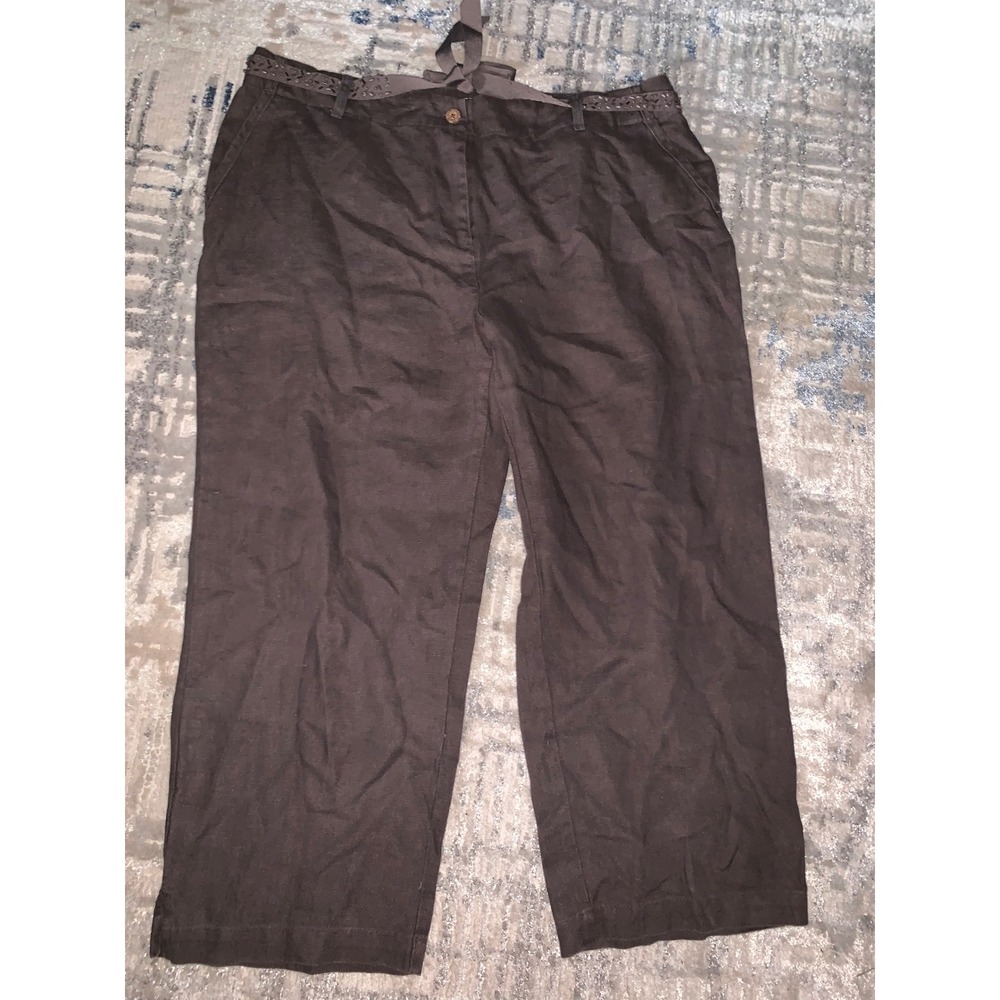 Charter Club Katherine Fit Petite 14P Brown Linen Cropped Pants Straight Leg